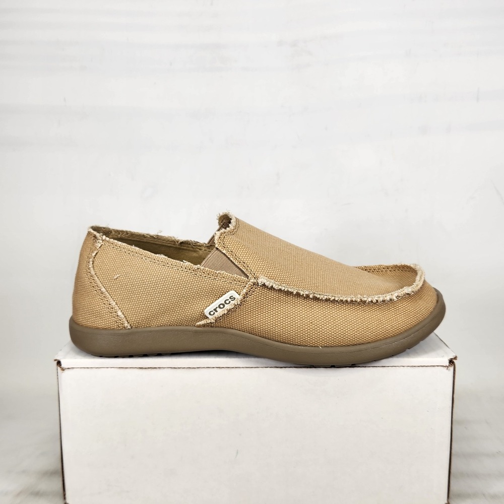 Crocs Santa Cruz Loafers Men Size 7 Khaki Canvas Slip On Casual Shoes